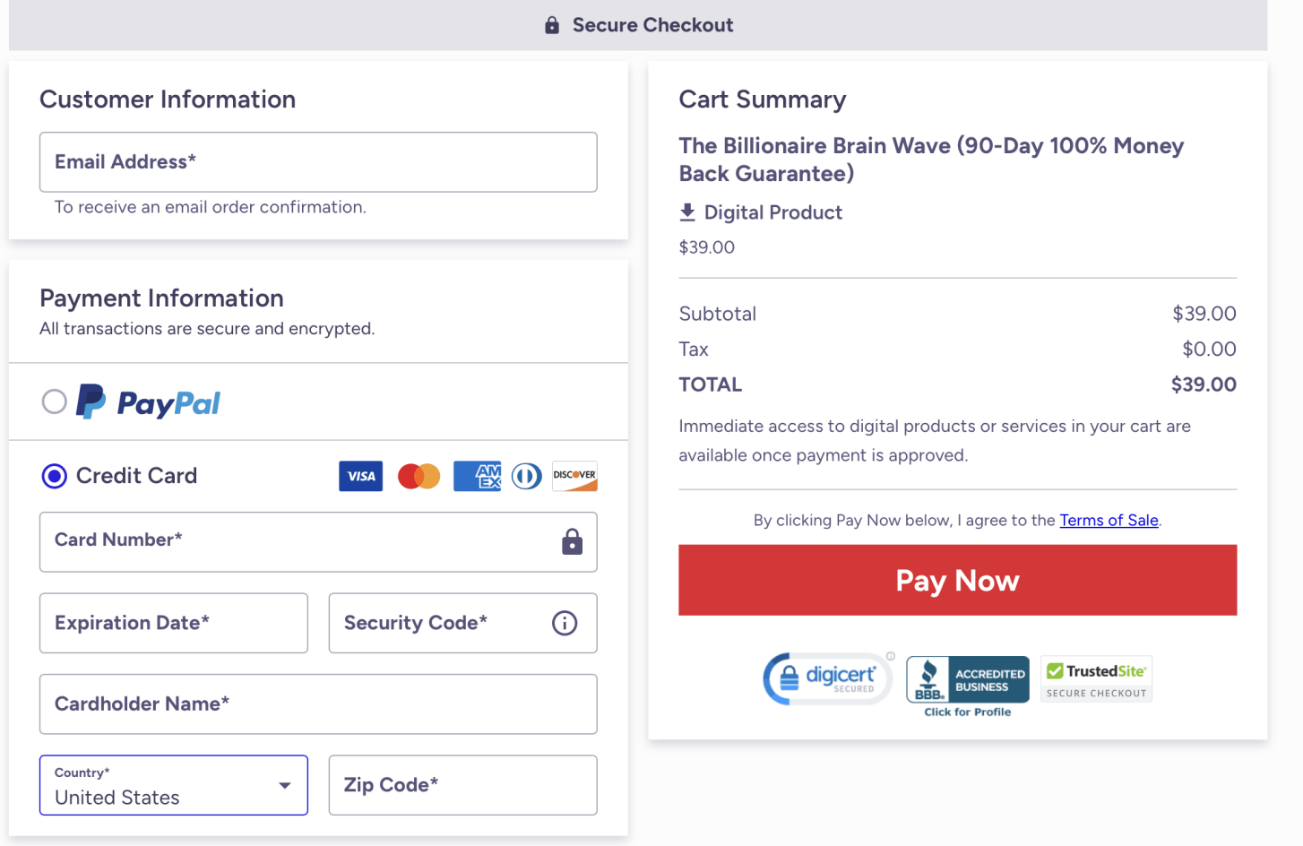 Billionaire Brain Wave Checkout Page